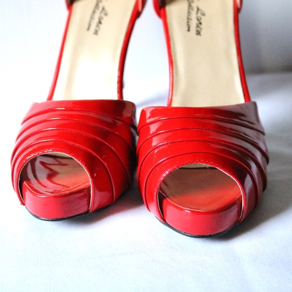 J. Loren Collection Red Patent Leather Peep Toe 4" Heels Women's 8 Retro Unique - Picture 4 of 14
